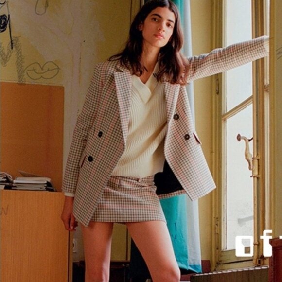 Maje Voldi Checked Double-Breasted Blazer Size 36 Small - Picture 1 of 7